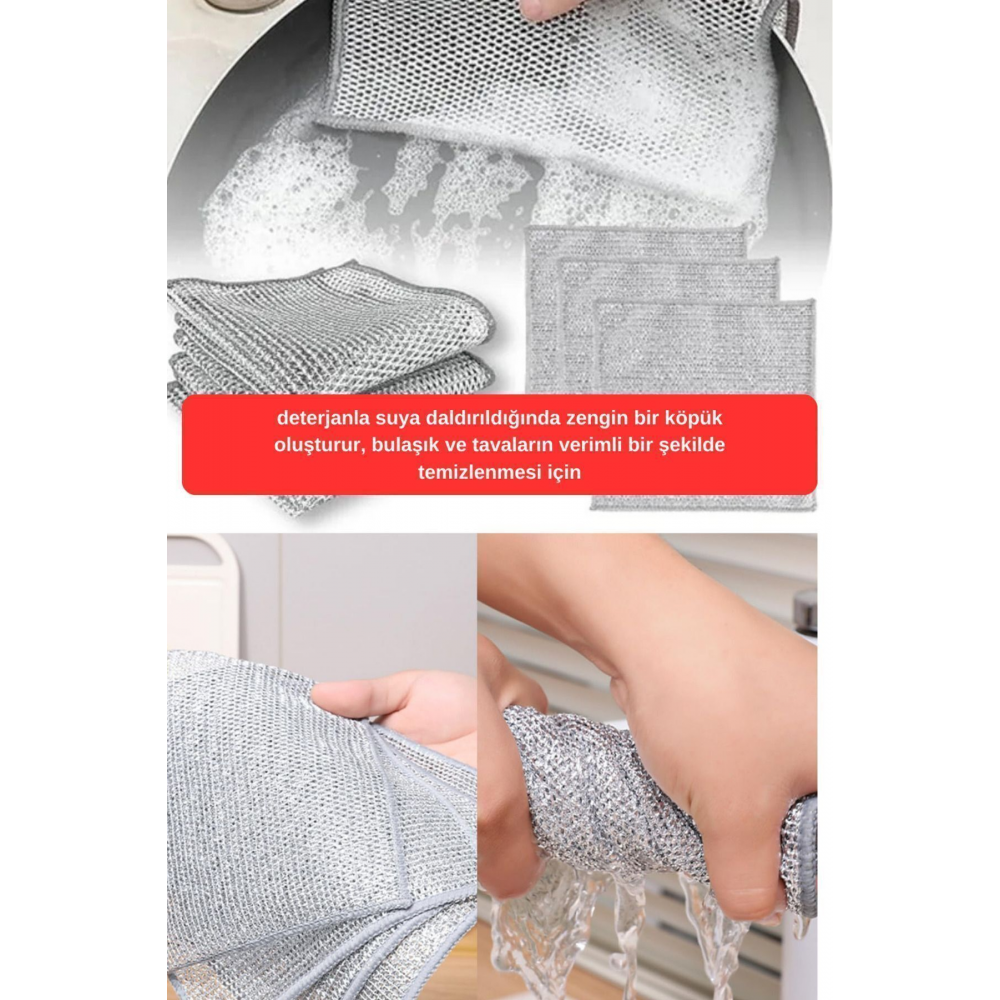 3 adet Çok Fonksiyonlu Çizilmez Tel Bulaşık Bezi Çelik Tel Bulaşık Havlusu Tel Bulaşık Bezi
