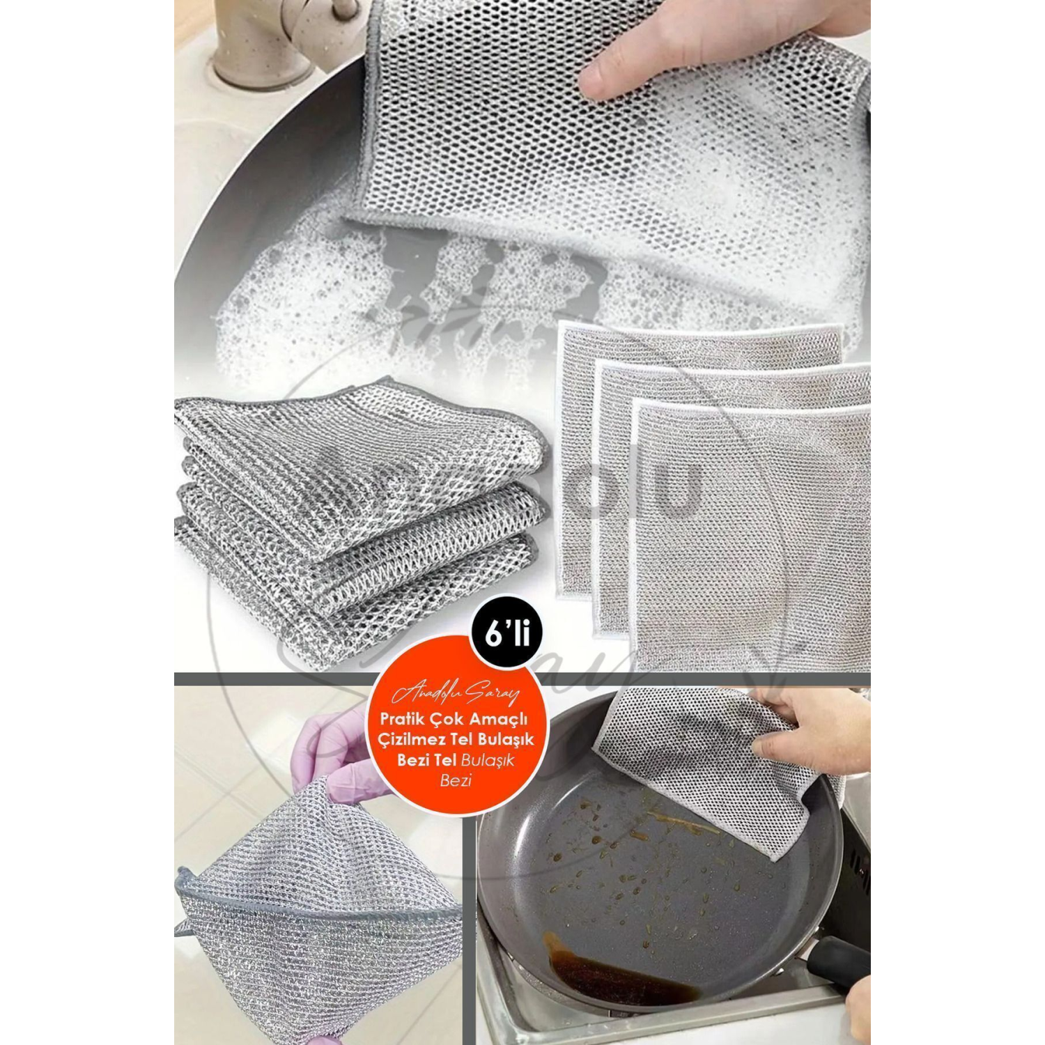6 Adet Çok Fonksiyonlu Çizilmez Tel Bulaşık Bezi Bulaşık Tel Ovalama Bezi Çelik Tel Bulaşık Havlusu