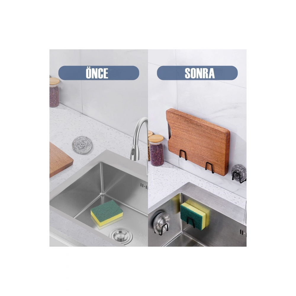 Bulaşık Süngeri Tutacağı 3m Yapışkanlı Paslanmaz Çelik Sihirli Silgi Sünger Tutucu Askı 1 Adet