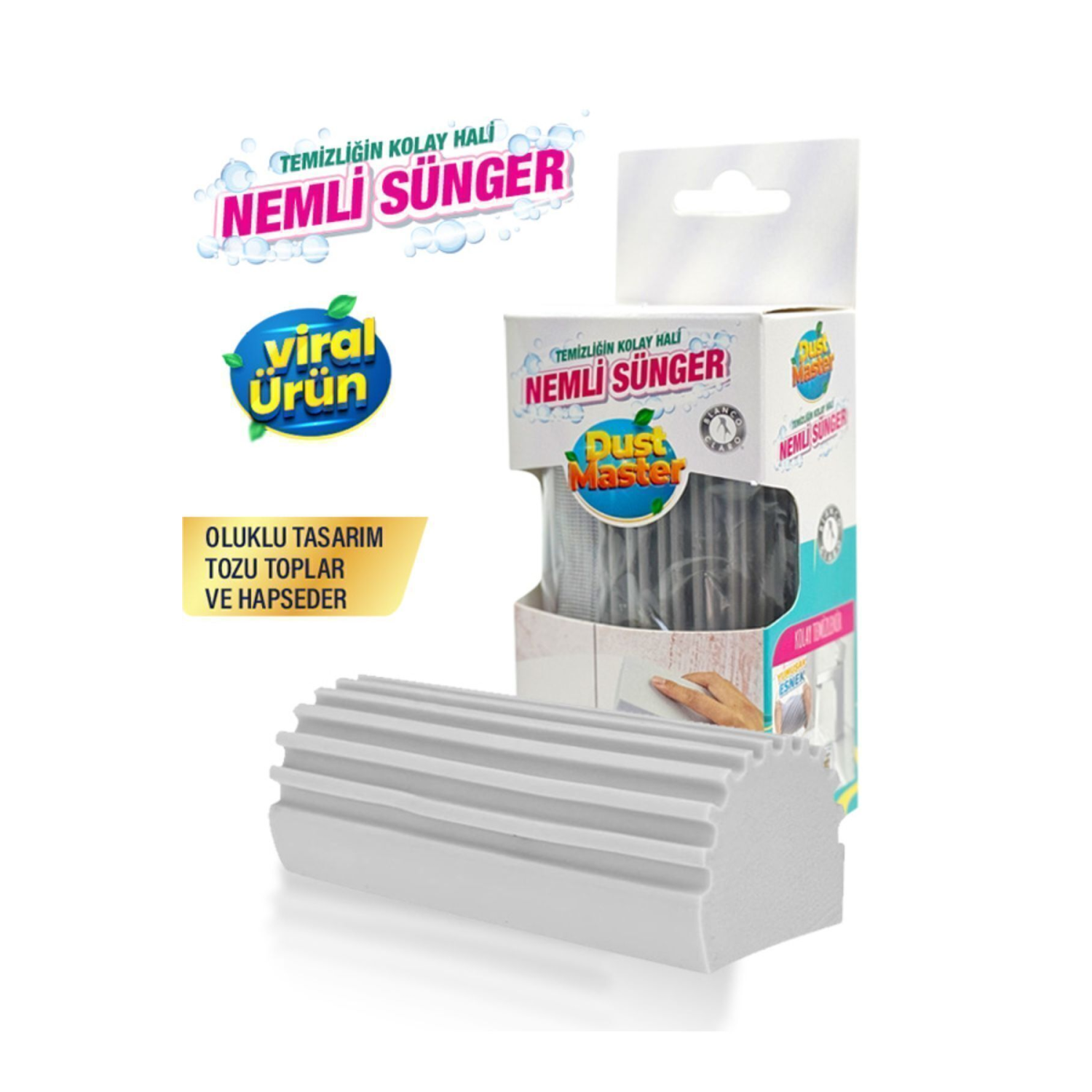 Nemli Silgi Sünger - Toz Ustası - Dust Master - Çok Amaçlı Temizlik Toz Süngeri-gri