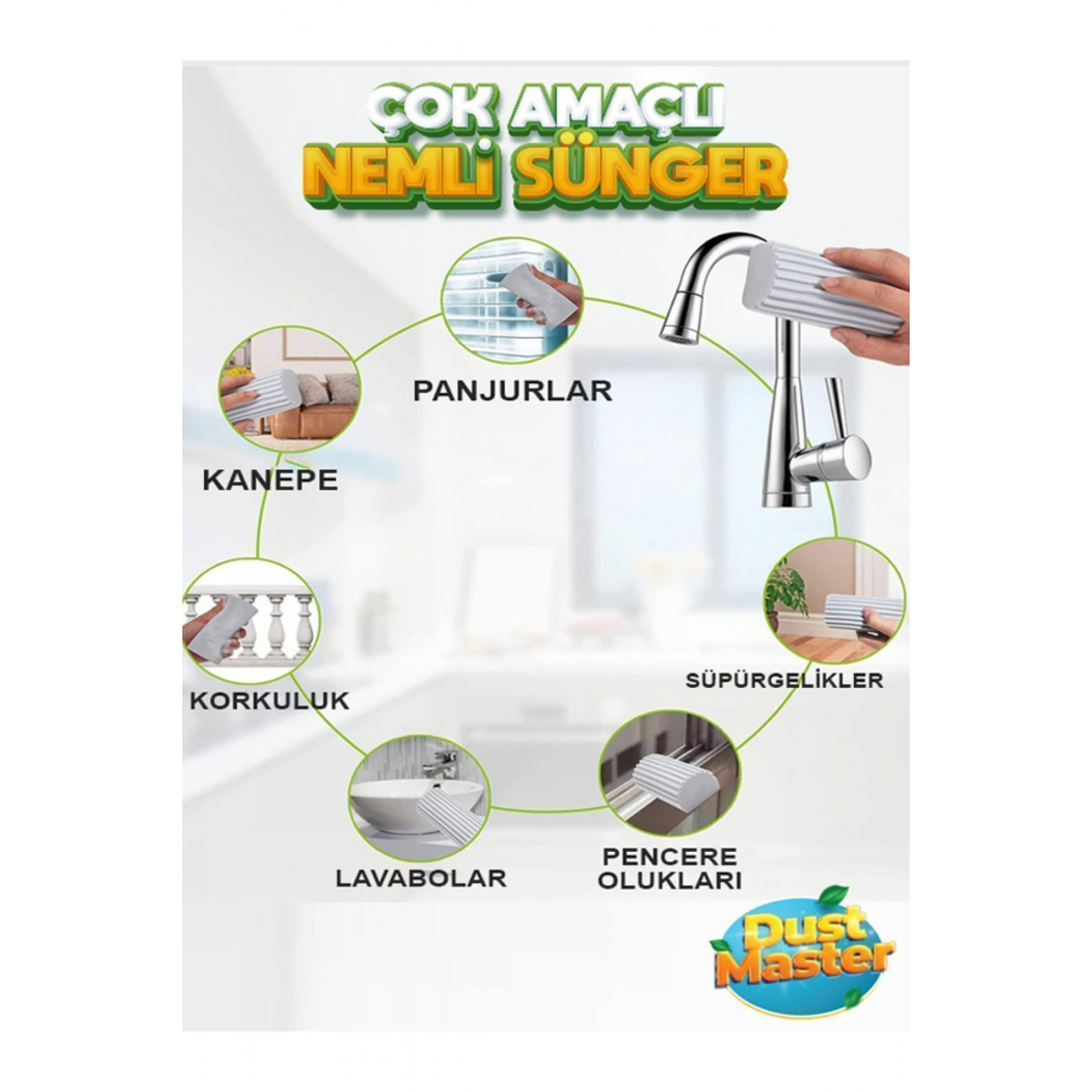 Nemli Silgi Sünger - Toz Ustası - Dust Master - Çok Amaçlı Temizlik Toz Süngeri-gri