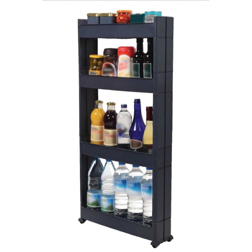 Mutfak Ve Banyo Rafı Çok Amaçlı 4 Katlı Tekerlekli Raf Banyo Rafı Mutfak Rafı Antasit- Siyah