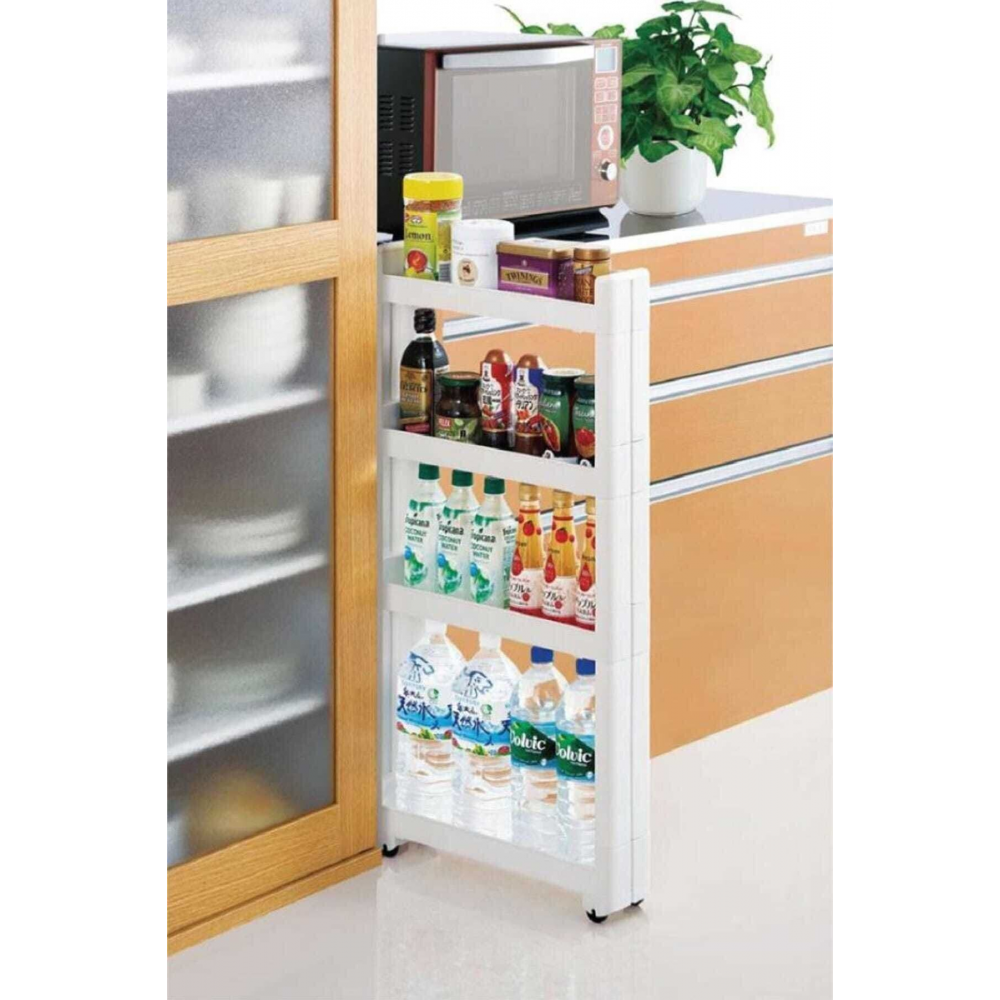 Mutfak Ve Banyo Rafı Çok Amaçlı 4 Katlı Tekerlekli Raf Banyo Rafı Mutfak Rafı Beyaz