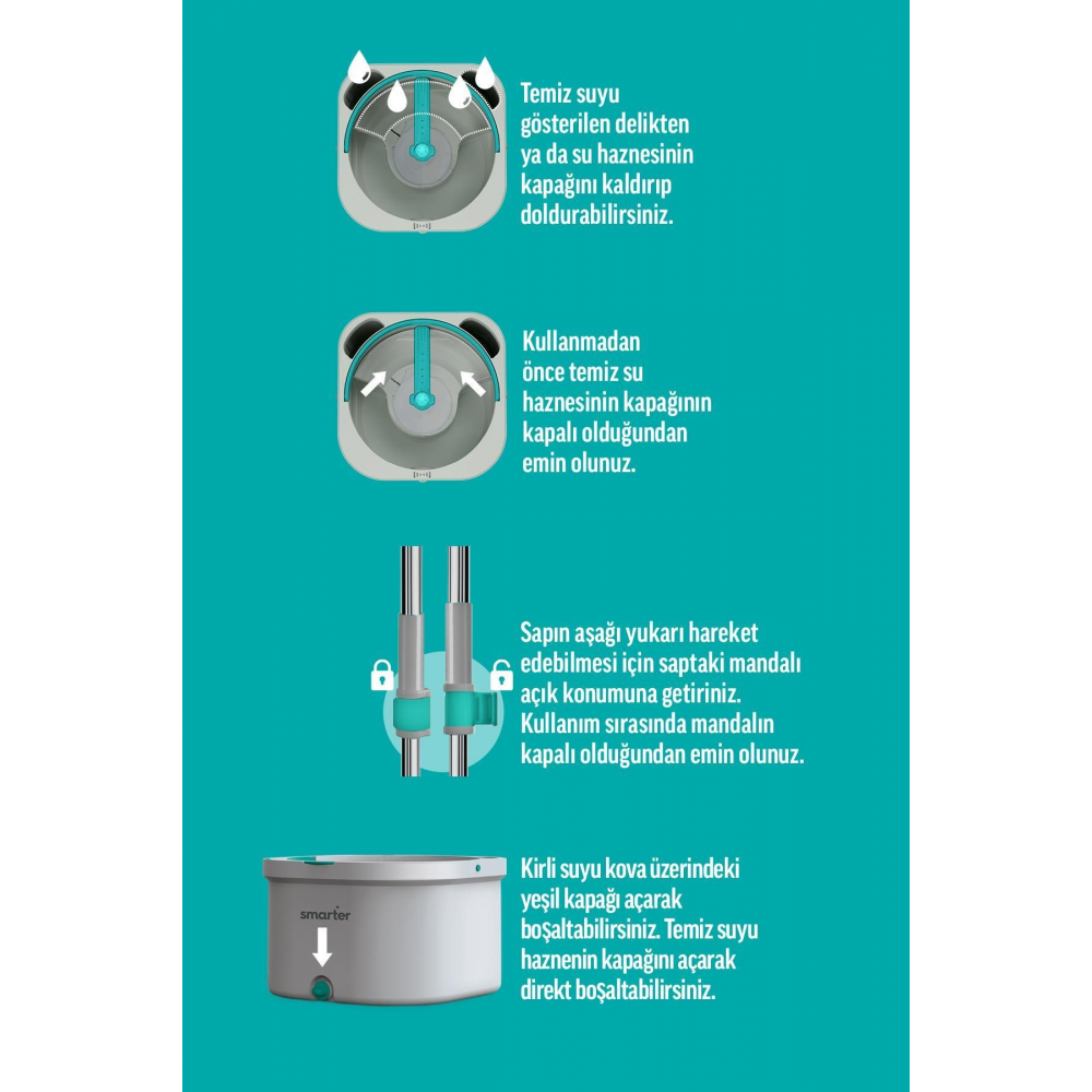 Aqua Master Temiz & Kirli Suyu Ayırma Özelliği Otomatik Temizlik Seti Mop Paspas