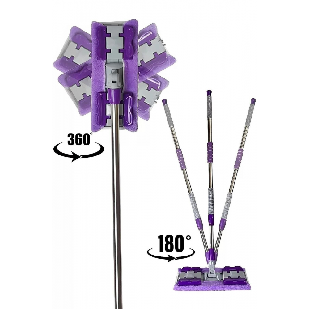 Mor Mandallı / Kıskaçlı Istediğin Bezi Tak Yer Duvar Cam Silme Mopu (MİKROFİBER YEDEK BEZLİ)