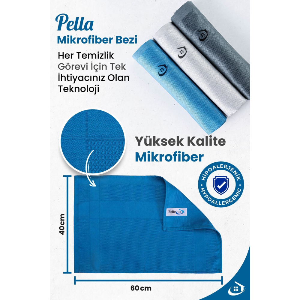 Classic 3'lü Mikrofiber Temizlik Bezi, Cam, Araba, Mutfak, Fiber Temizleme Bezi (40 X 60 Cm)