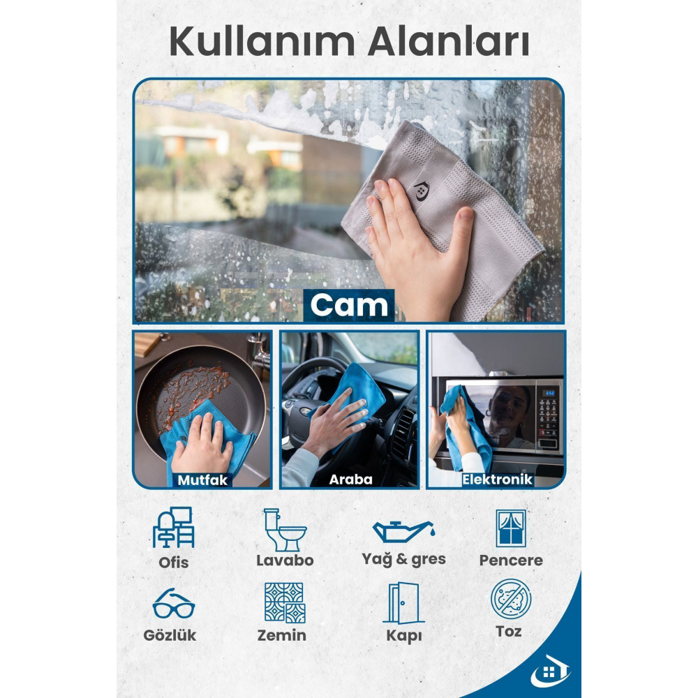 Classic 3'lü Mikrofiber Temizlik Bezi, Cam, Araba, Mutfak, Fiber Temizleme Bezi (40 X 60 Cm)