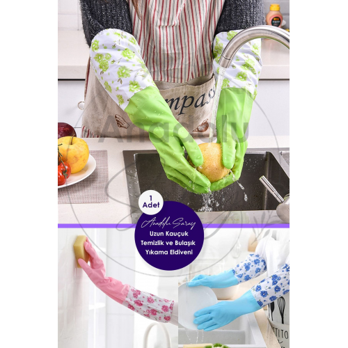 Pratik Sıcak Bulaşık Yıkama Eldiveni Dayanıklı Uzun Su Geçirmez Kauçuk Bulaşık Ve Temizlik Eldiveni