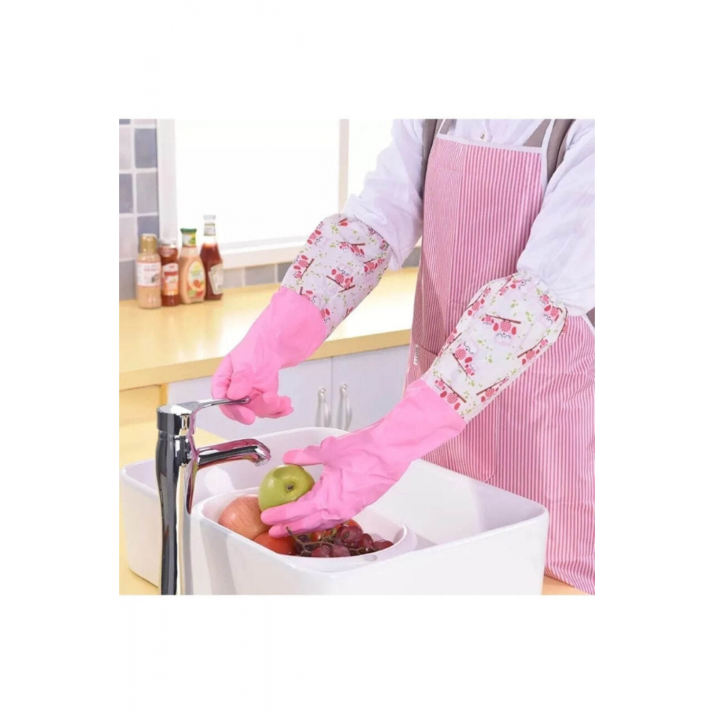 Pratik Sıcak Bulaşık Yıkama Eldiveni Dayanıklı Uzun Su Geçirmez Kauçuk Bulaşık Ve Temizlik Eldiveni