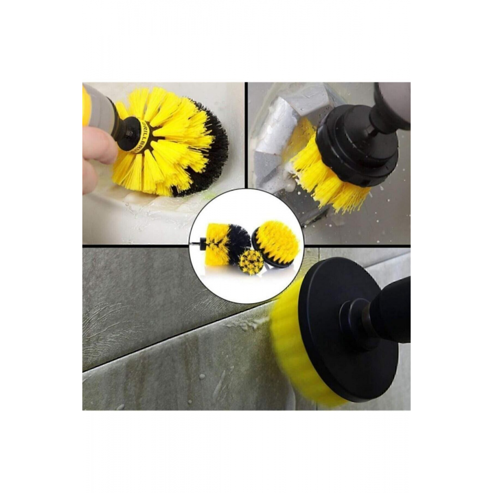 3 lü Set Matkap Ucuna Takılabilen Banyo Küvet Duşakabin Oto Lastik Koltuk Yıkama Temizleme Fırçası