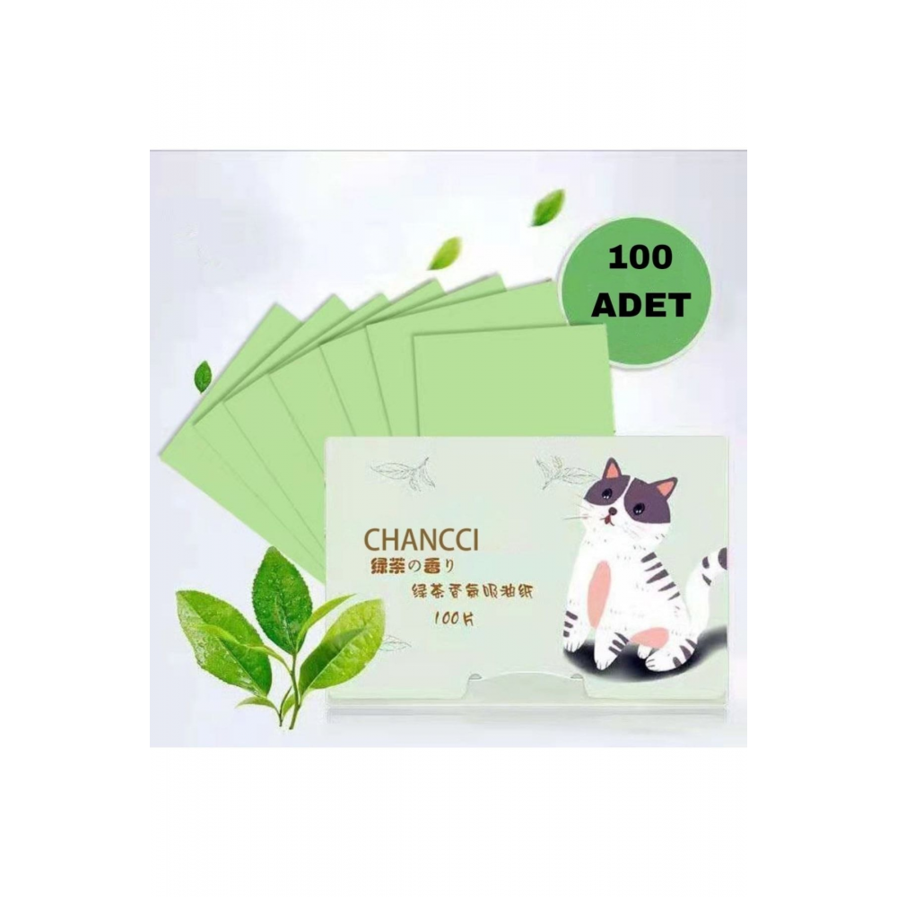 Organik Cotton Yeşil Çaylı -yag Emici-parlama Önleyici -temizleme Kagıt Mendil 100 Adet(1 Kutu)