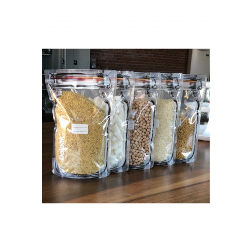 Büyük Boy Klips Kapaklı Kavanoz Görünümlü, Kilitli, Gıda Saklama Poşeti-10 Adet-1000 Ml