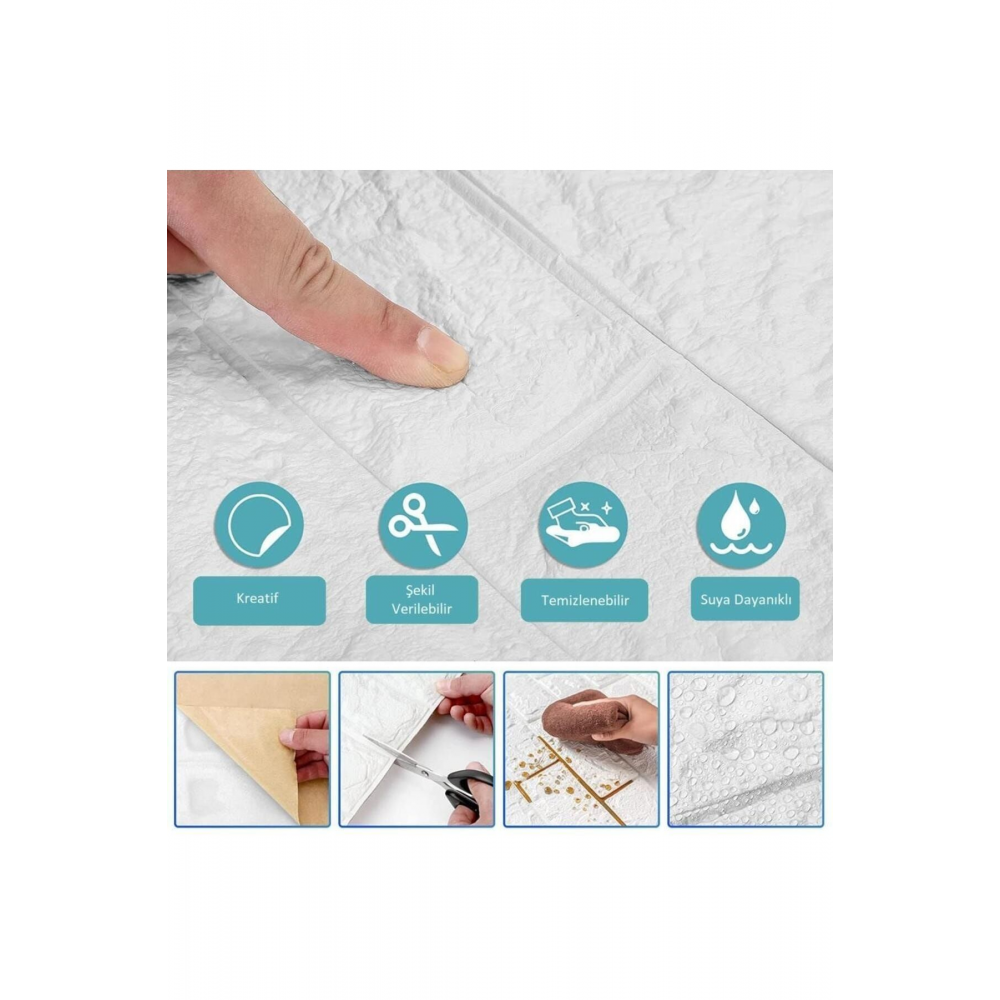 70x54cm(0,38M2) Tezgah Arası Kendinden Yapışkanlı Duvar Kağıdı Esnek Köpük Paneli 3d Boyutlu Beyaz
