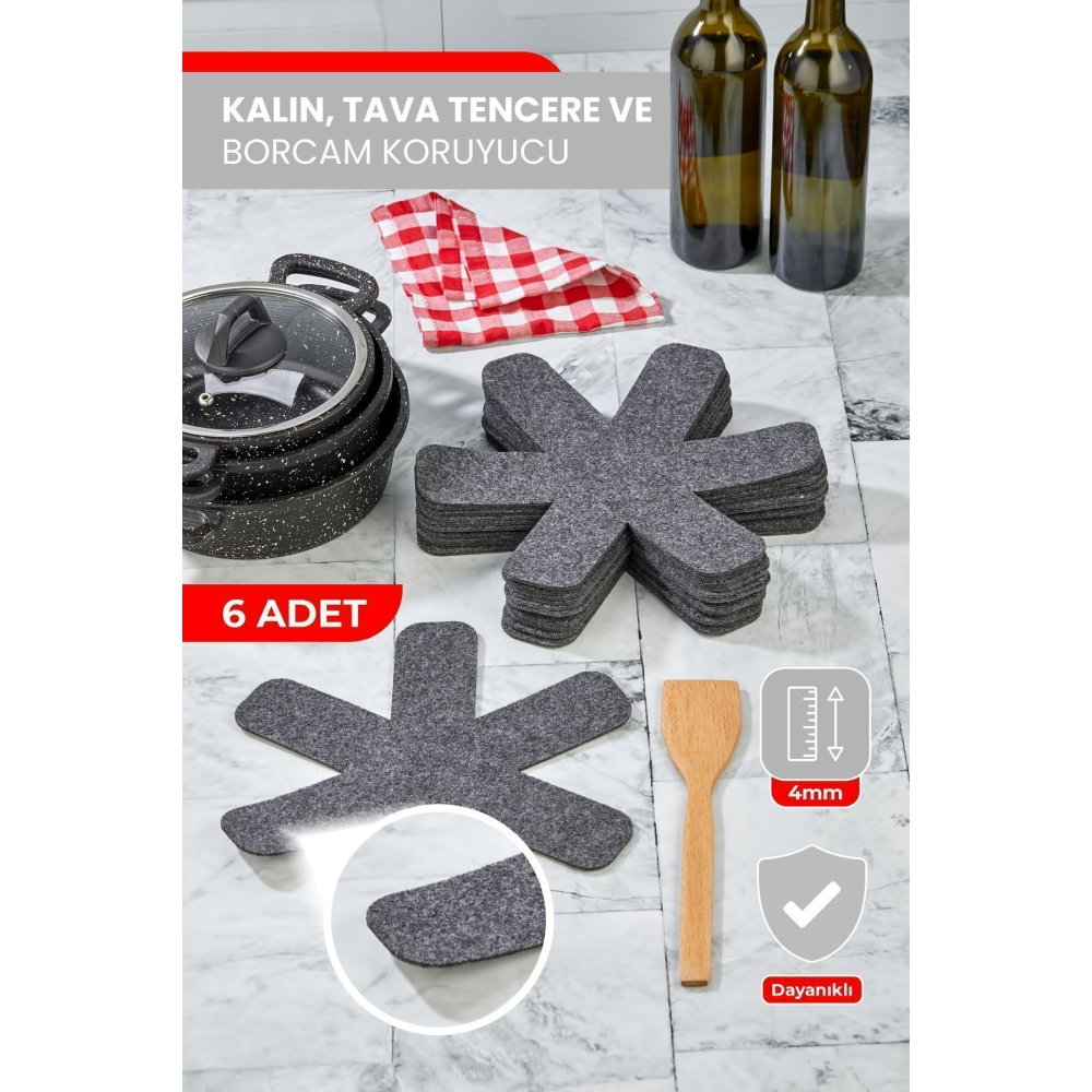 Kalın Tencere,tava & Borcam Koruyucu Çizdirmez Elyaf Keçe 6'lı Set 30x30 Cm Tava Koruyucu Çizdirmez