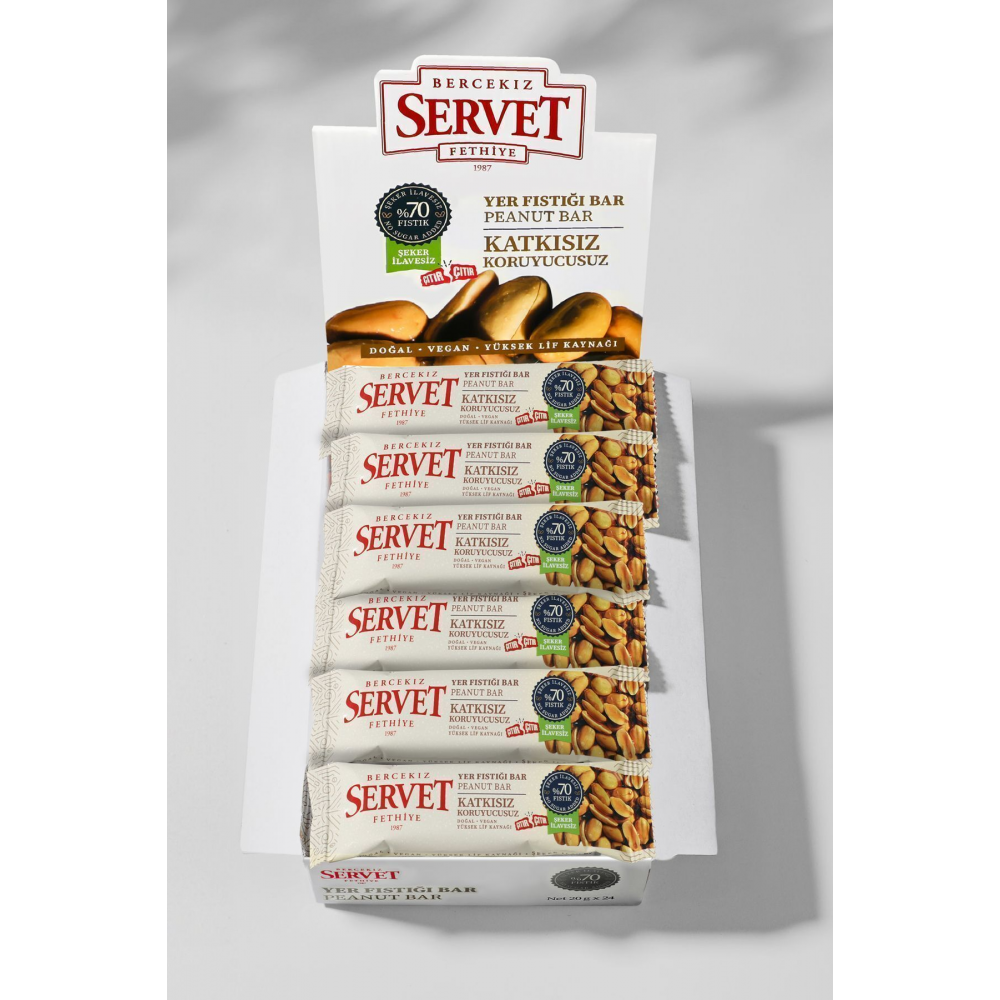 Şeker İlavesiz Yer Fıstığı Krokan Bar 480 gr 24 x 20 gr 24 lü Paket