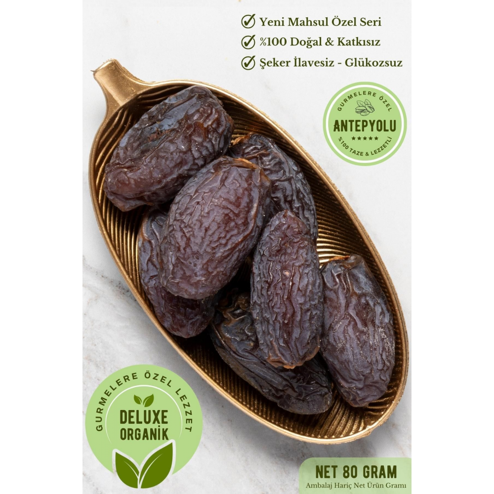 Deluxe Gurme Serisi Lüks Duble Iri Boy Yeni Mahsul %100 Taze Medjoul Lüx Jumbo Kudüs Hurması 80 gr