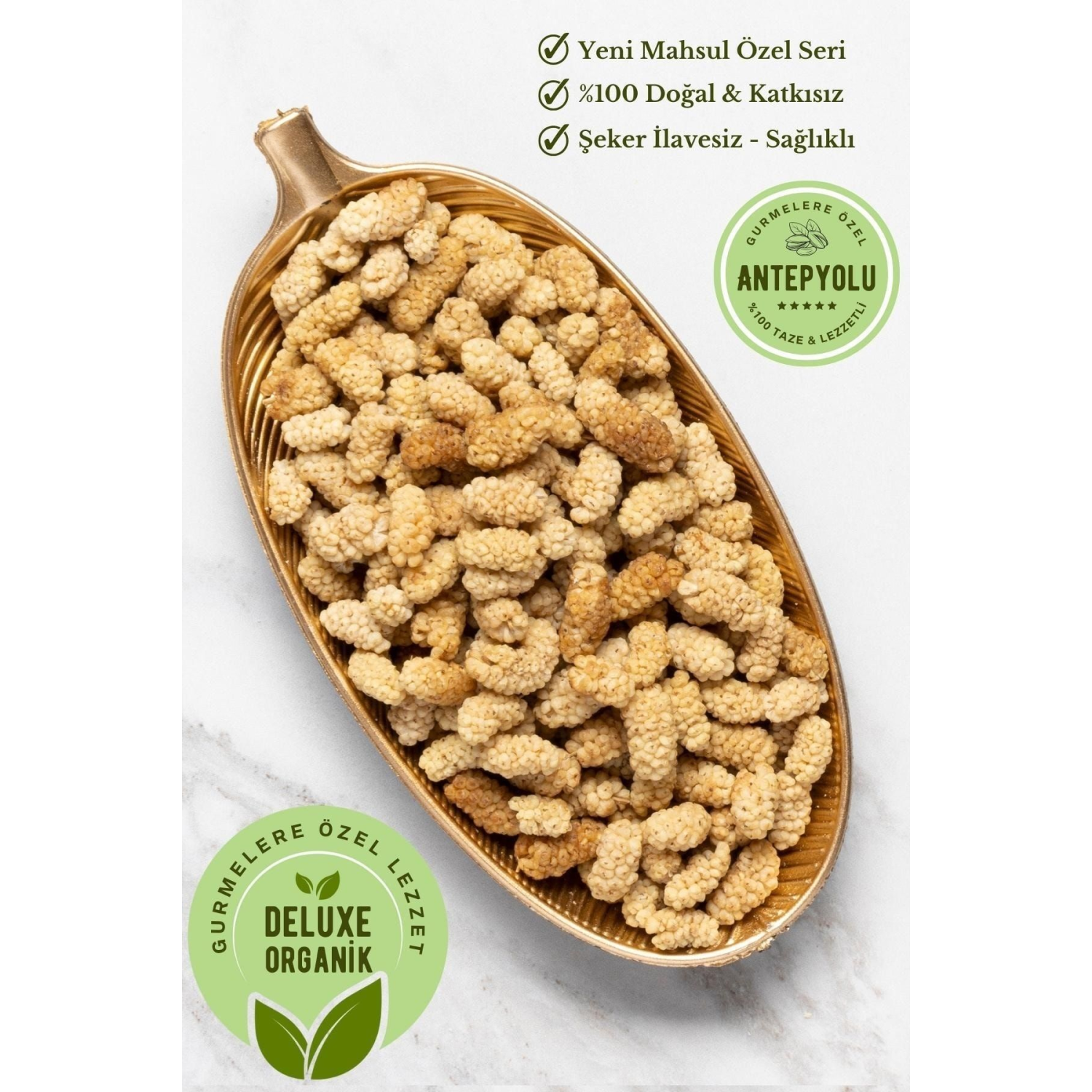 Deluxe Gurme Serisi %100 Doğal Dut Kurusu Yeni Mahsul Taze & Lezzetli Beyaz Kuru Dut 75 gr