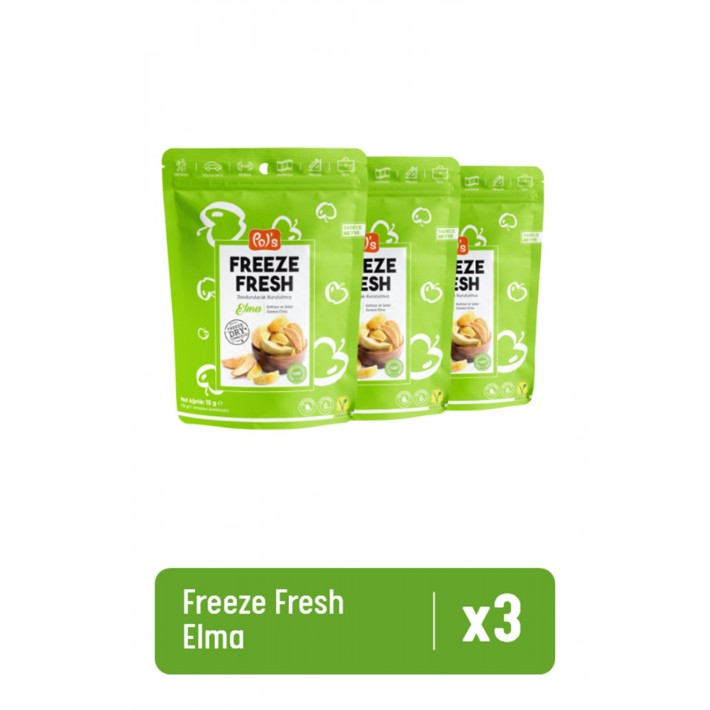 3'lü Freeze Fresh Dondurularak Kurutulmuş Dilim Elma