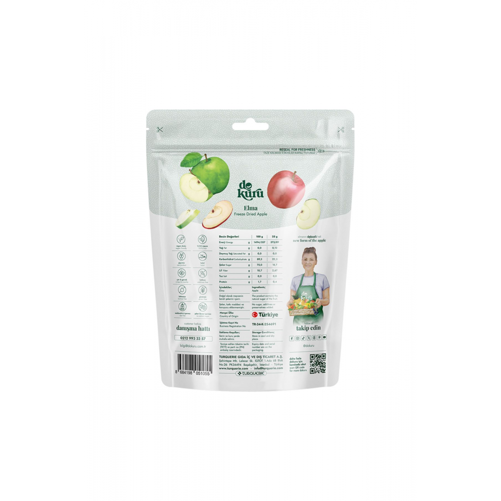 Elma Kuru Meyve Cipsi - Dondurularak Kurutulmuş Freeze Dried Çıtır Elma