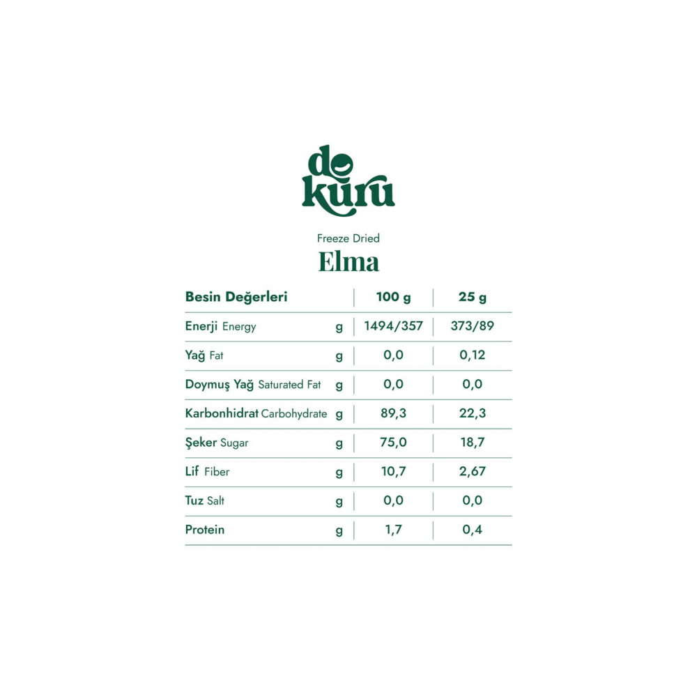 Elma Kuru Meyve Cipsi - Dondurularak Kurutulmuş Freeze Dried Çıtır Elma