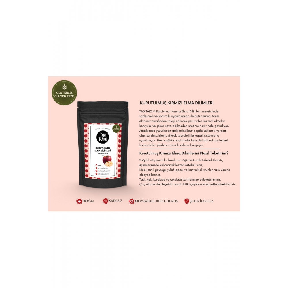 Kurutulmuş Kırmızı Elma Dilimleri 50 Gr. Kuru Elma