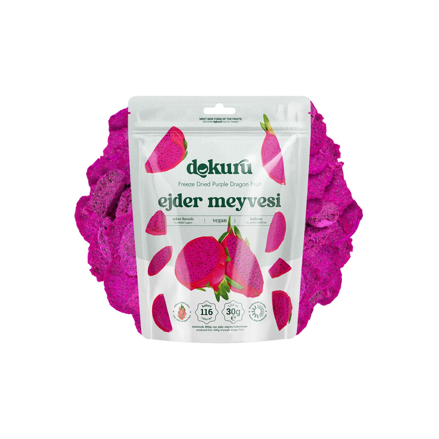 Mor Pitaya Meyve Cipsi - Dondurularak Kurutulmuş Freeze Dried Çıtır Ejder Meyvesi