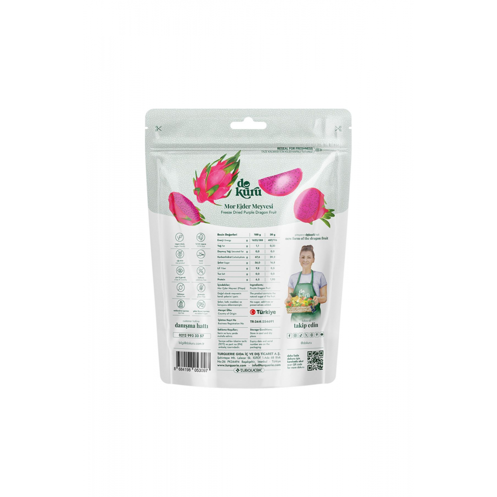 Mor Pitaya Meyve Cipsi - Dondurularak Kurutulmuş Freeze Dried Çıtır Ejder Meyvesi