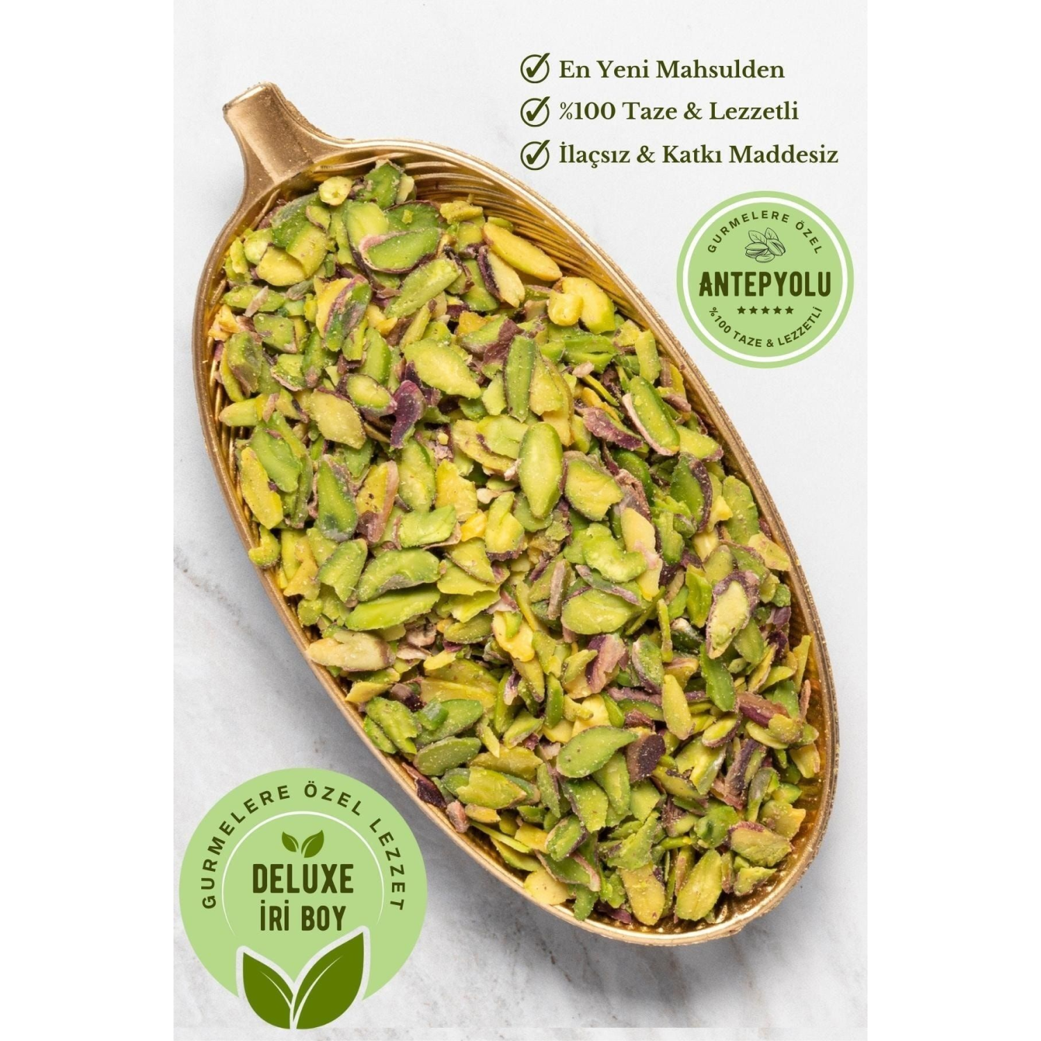 Deluxe Gurme Serisi 1. Kalite File Iç Antep Fıstığı %100 Taze Lezzetli File Fıstık Net 20 Gr