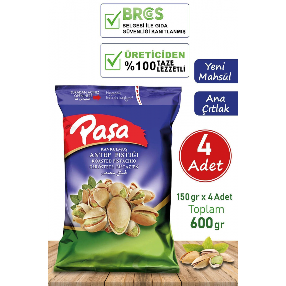 Paşa Antep Fıstığı 150 gr X 4 Adet (NATUREL 1. KALİTE)