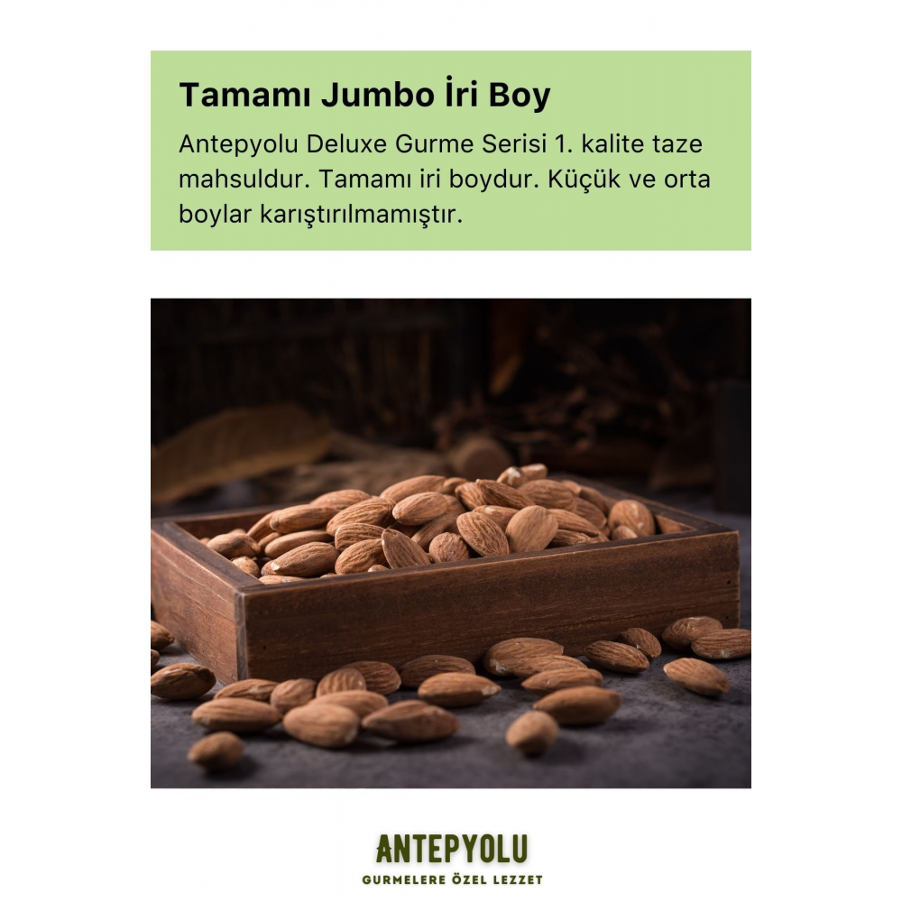 Deluxe Gurme Serisi Duble Iri Boy Çiğ Datça Bademi Yerli Taze Çıtır Çerez Tuzsuz Badem Net 125 gr