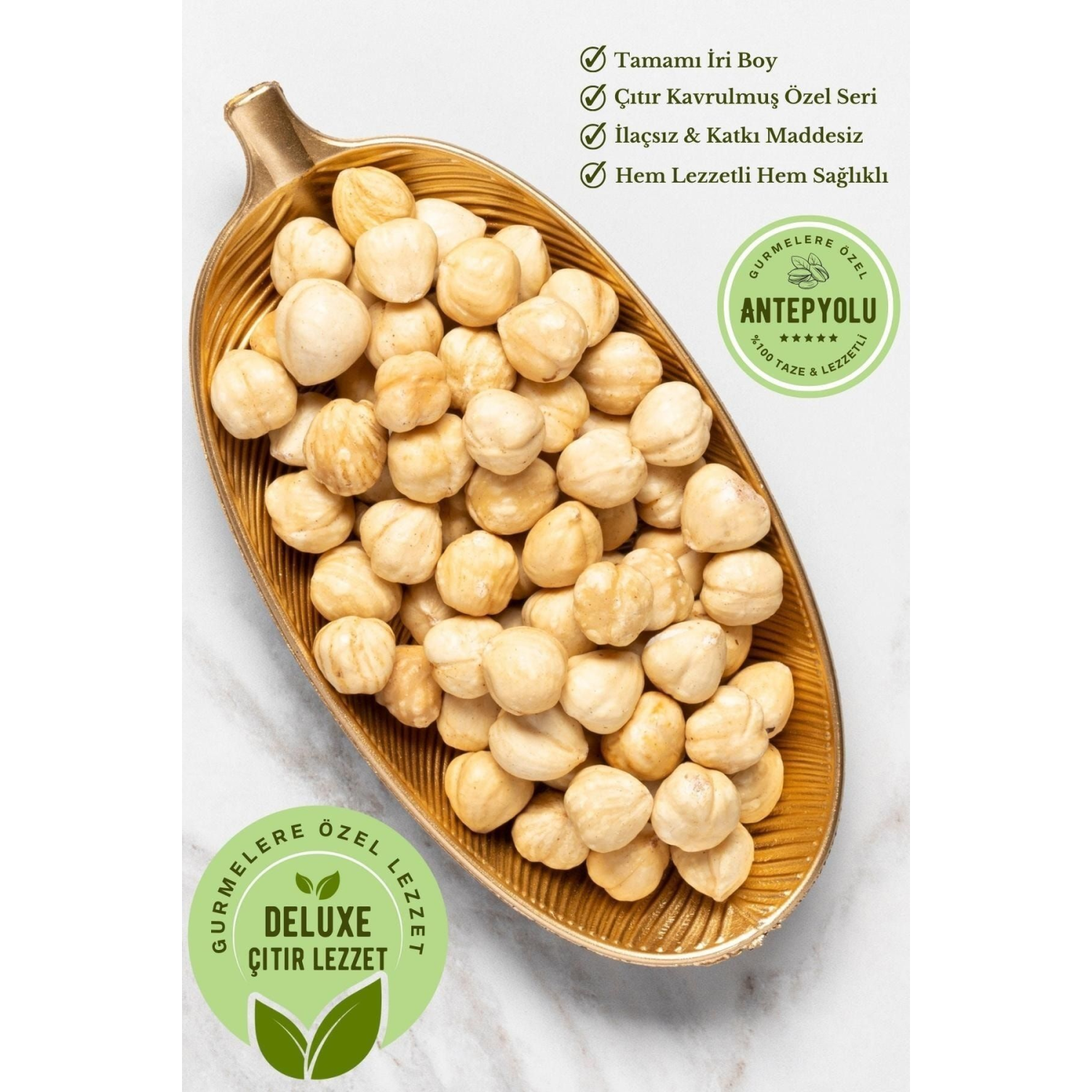 Deluxe Gurme Serisi Iri Boy Çifte Kavrulmuş Çıtır Iç Fındık %100 Taze & Lezzetli Fındık Içi 50 Gr