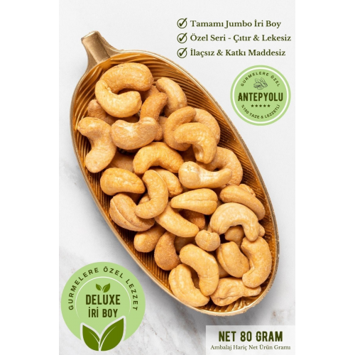 Deluxe Gurme Serisi Ekstra Iri Boy Kavrulmuş Kaju Lezzetli %100 Taze Çerez Kaju Fıstığı Net 80 gr