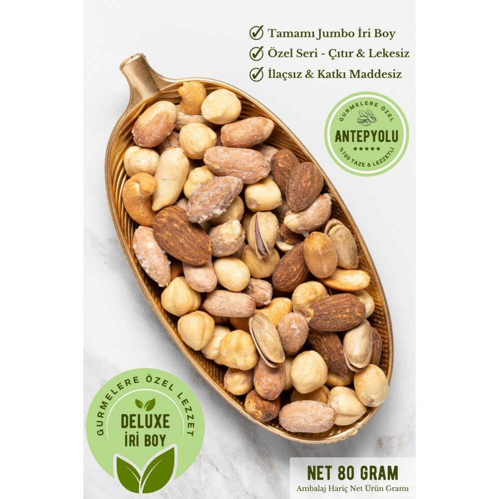 Bugüne Özel Fırsat Ürünü Deluxe Gurme Serisi Jumbo Iri Boy Lüks Karışık Kuruyemiş Lüx Çerez 80 gr