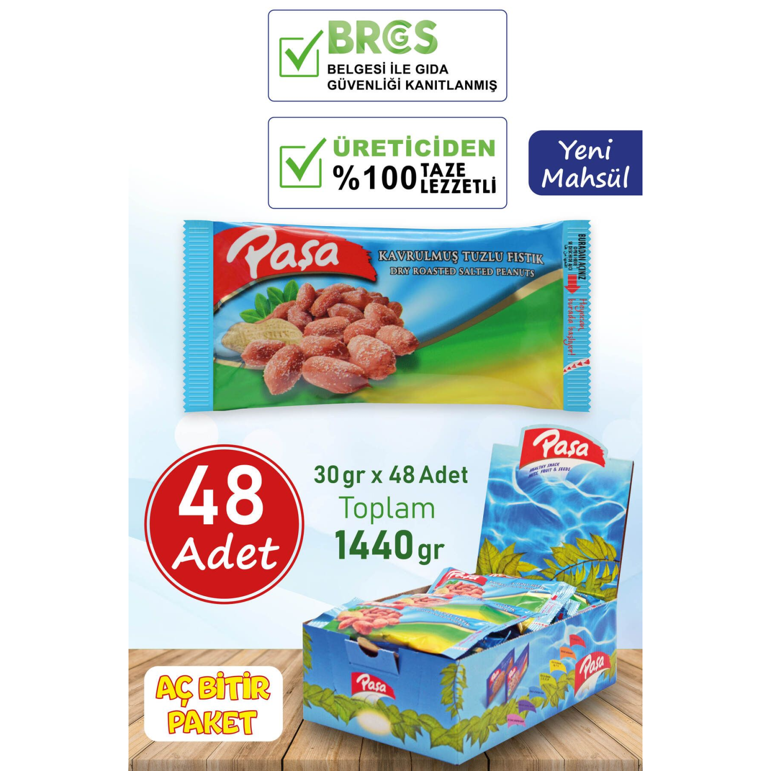 Kavrulmuş Tuzlu Yer Fıstığı 30 gr X 48 Adet (NATUREL 1. KALİTE)