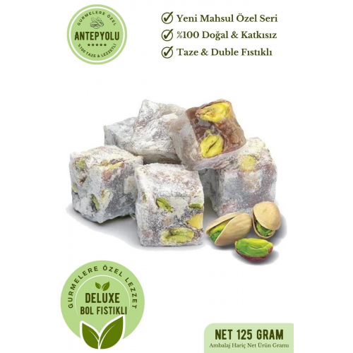 Deluxe Gurme Serisi Çifte Kavrulmuş Bol Duble Antep Fıstıklı Ikramlık Taze Lüks Lokum 125 gr