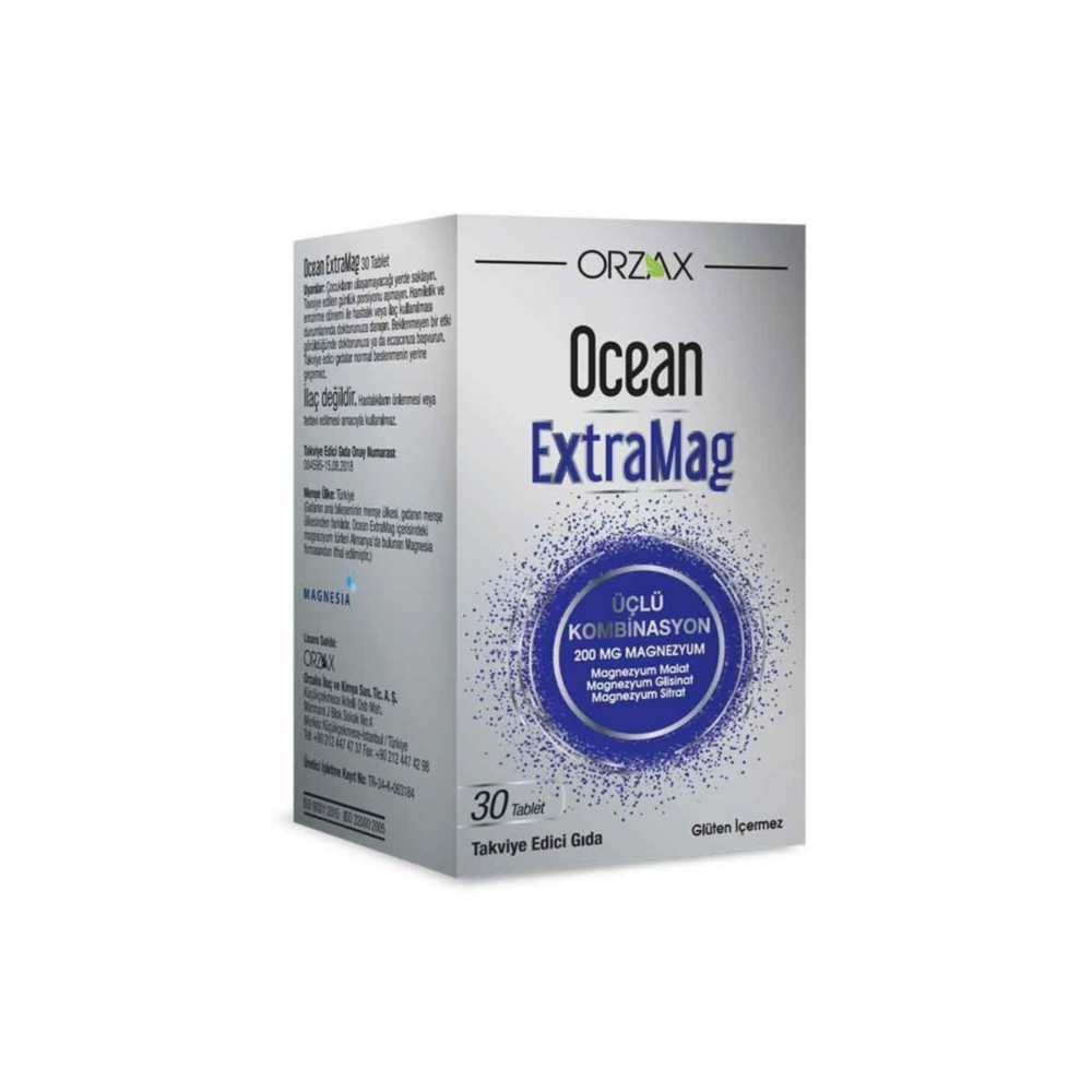 Orzax Ocean ExtraMag Üçlü Kombinasyon Magnezyum Takviye Edici Gıda 30 Tablet