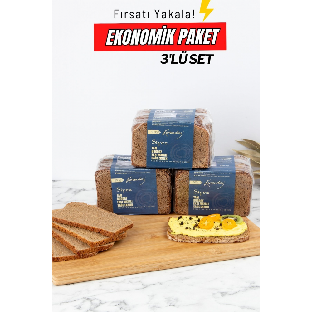 %100 Siyez Tam Buğday Ekşi Mayalı Ekmekler 3'lü Seçim 3x500gr (SADE-SADE-SADE)