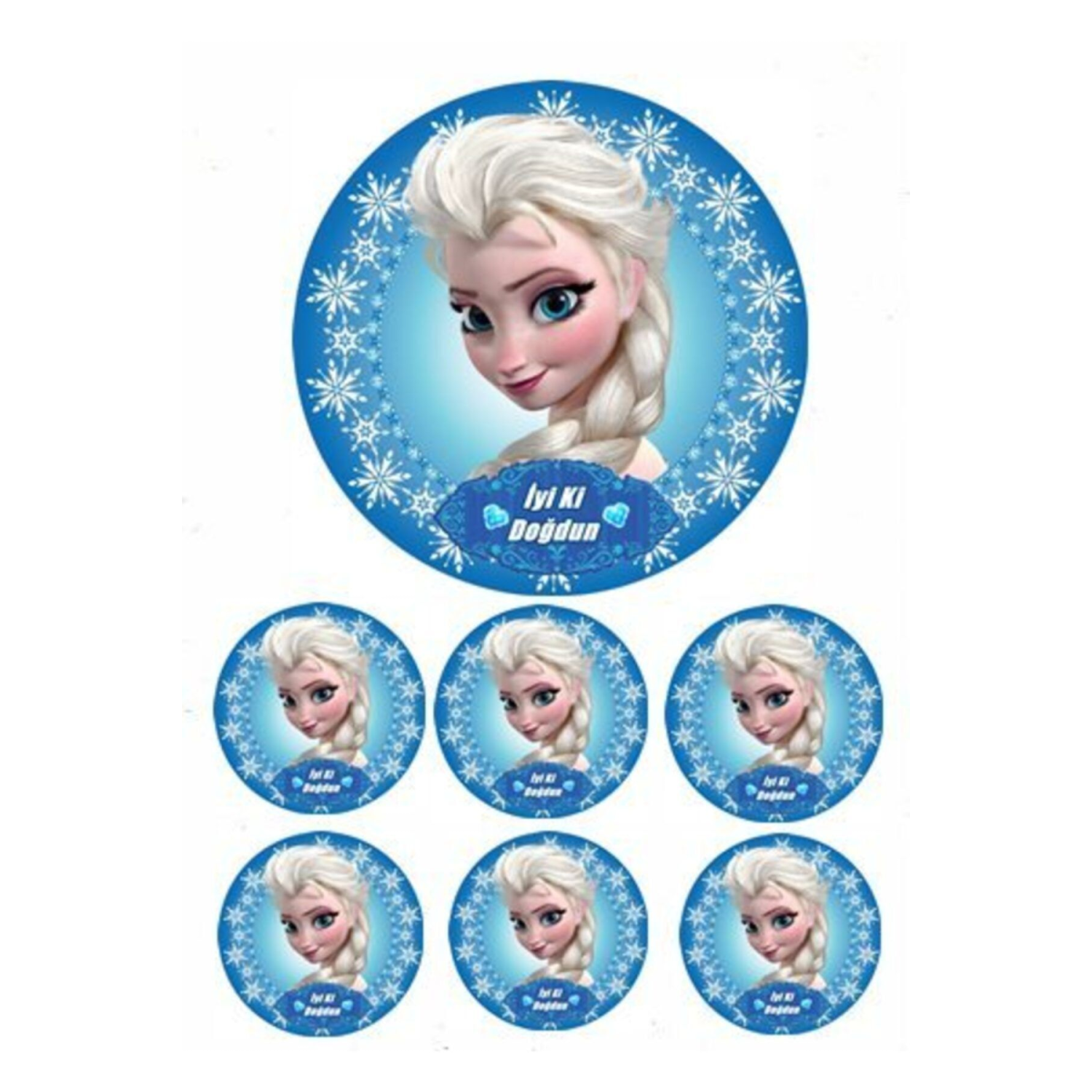 Yenilebilir Pasta Resmi Pirinç Kağıdından 6 8 10 Kişilik Pastaya Uygun 16 cm Elsa Model 1