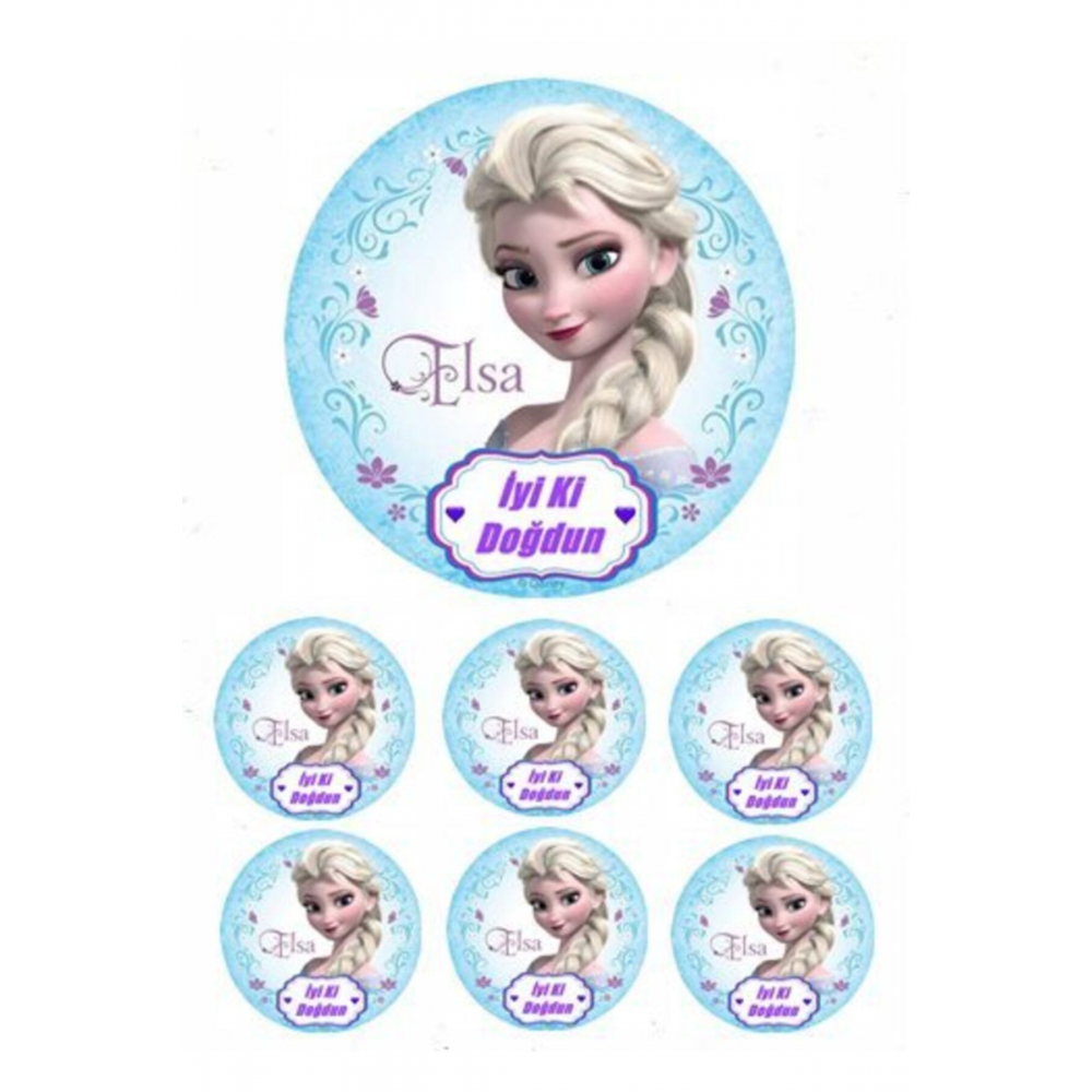 Yenilebilir Pasta Resmi Pirinç Kağıdından 6-8-10 Kişilik Pastaya Uygun 16 cm Elsa Model-2