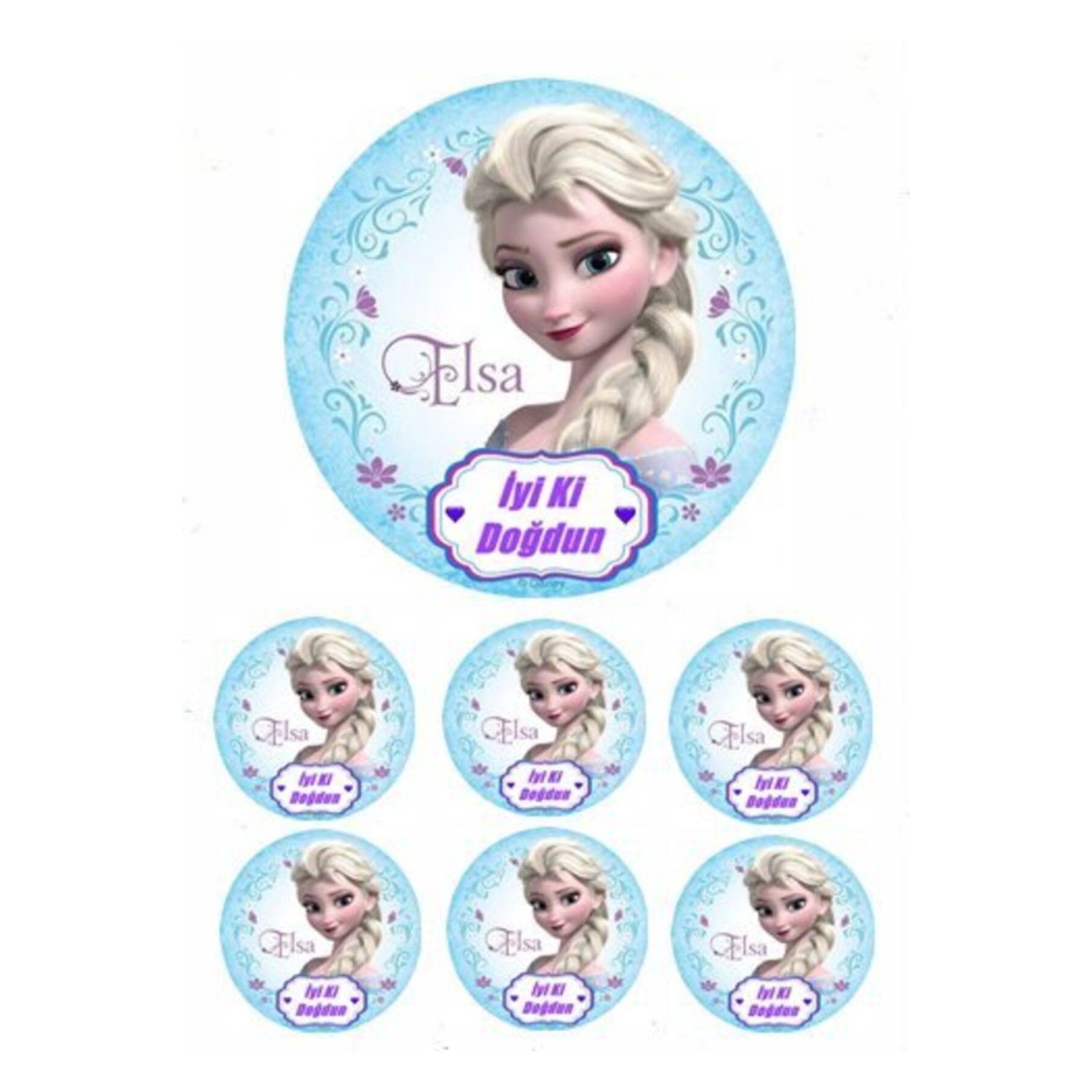 Yenilebilir Pasta Resmi Pirinç Kağıdından 6-8-10 Kişilik Pastaya Uygun 16 cm Elsa Model-2