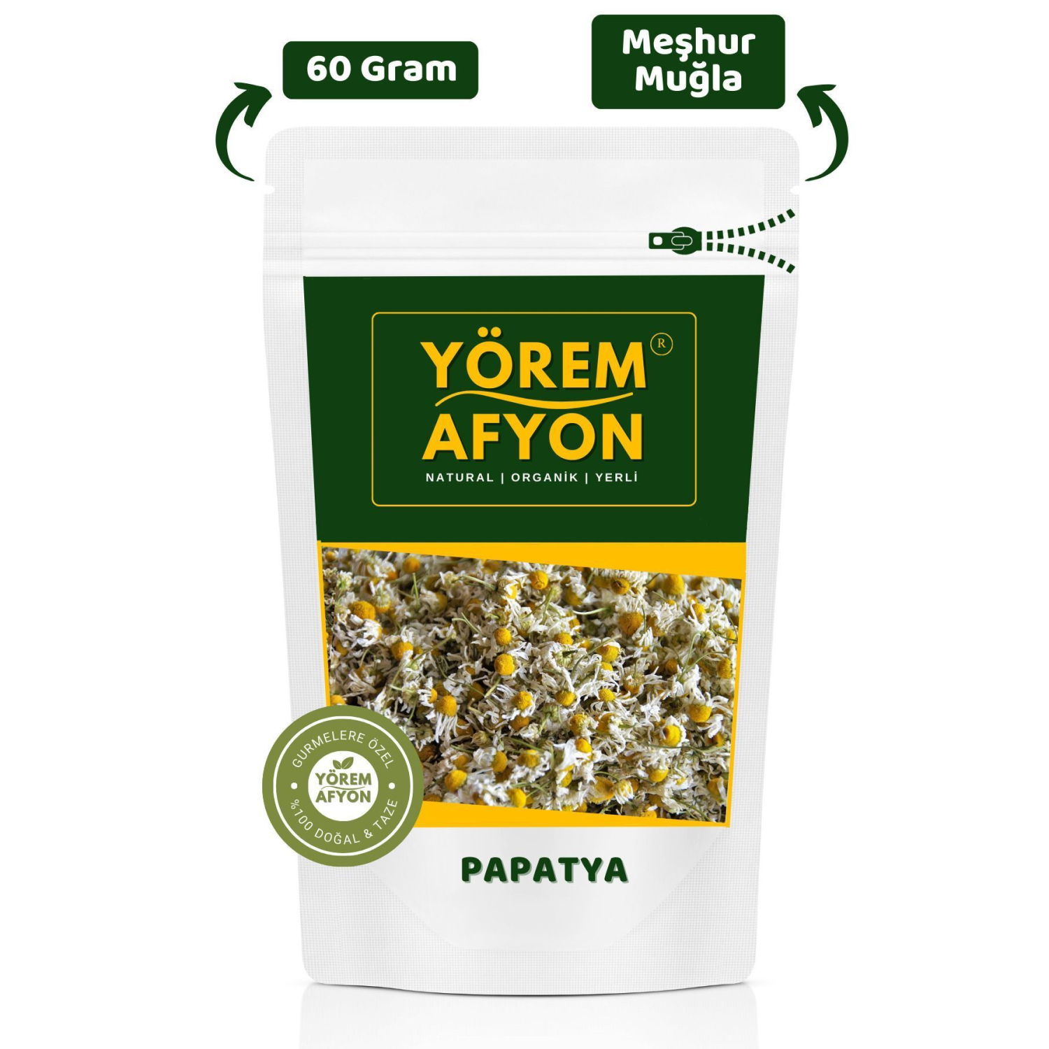 Yörem Afyon Meşhur Muğla Güneşte Kurutulmuş Kokulu Kuru Papatya, Koyun Gözü, Alababa | 60gr.