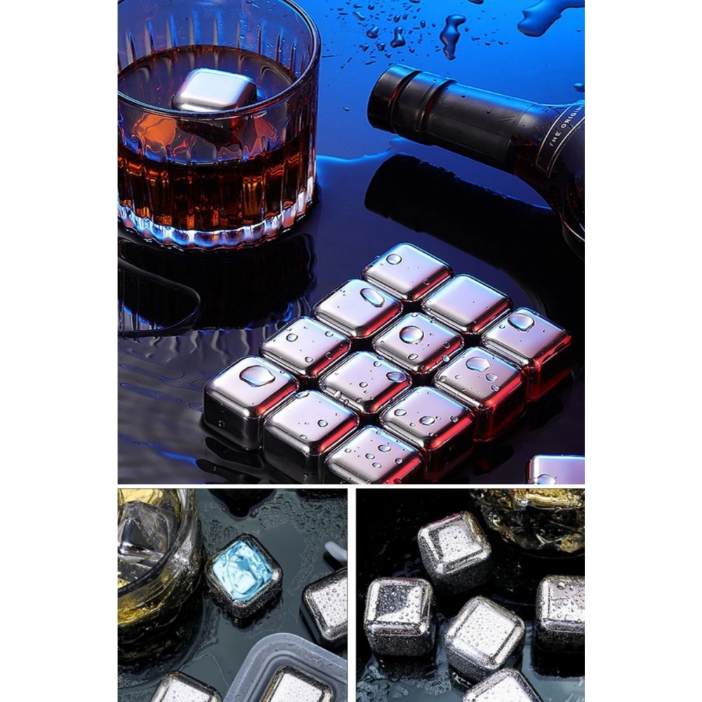 Metal Viski Taşı Paslanmaz Çelik Çelik Buz Küpleri Içeçek Soğutucu 4 Adet