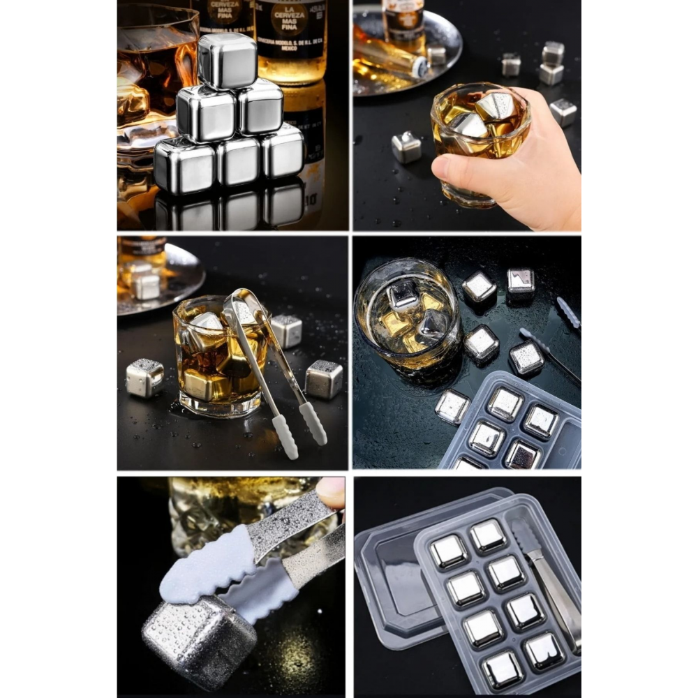 Metal Viski Taşı Paslanmaz Çelik Çelik Buz Küpleri Içeçek Soğutucu 4 Adet