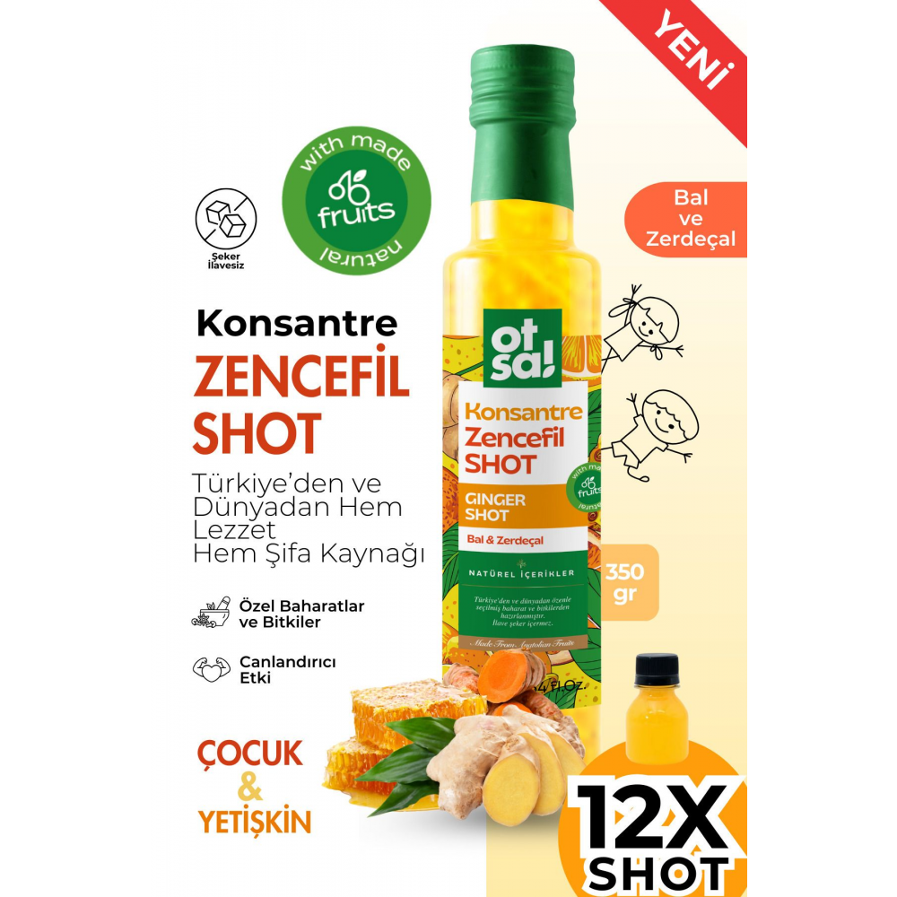 Ginger Shot, Portakal, Limon, Bal Ve C Vitamini Içeren Doğal Karışım Zencefil Shot 350g