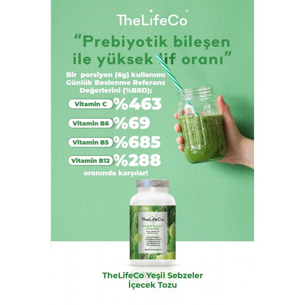 Yeşil Sebzeler Içecek Tozu 180 G (vegan, Detoks, Kilo Kontrol Desteği Desteği)