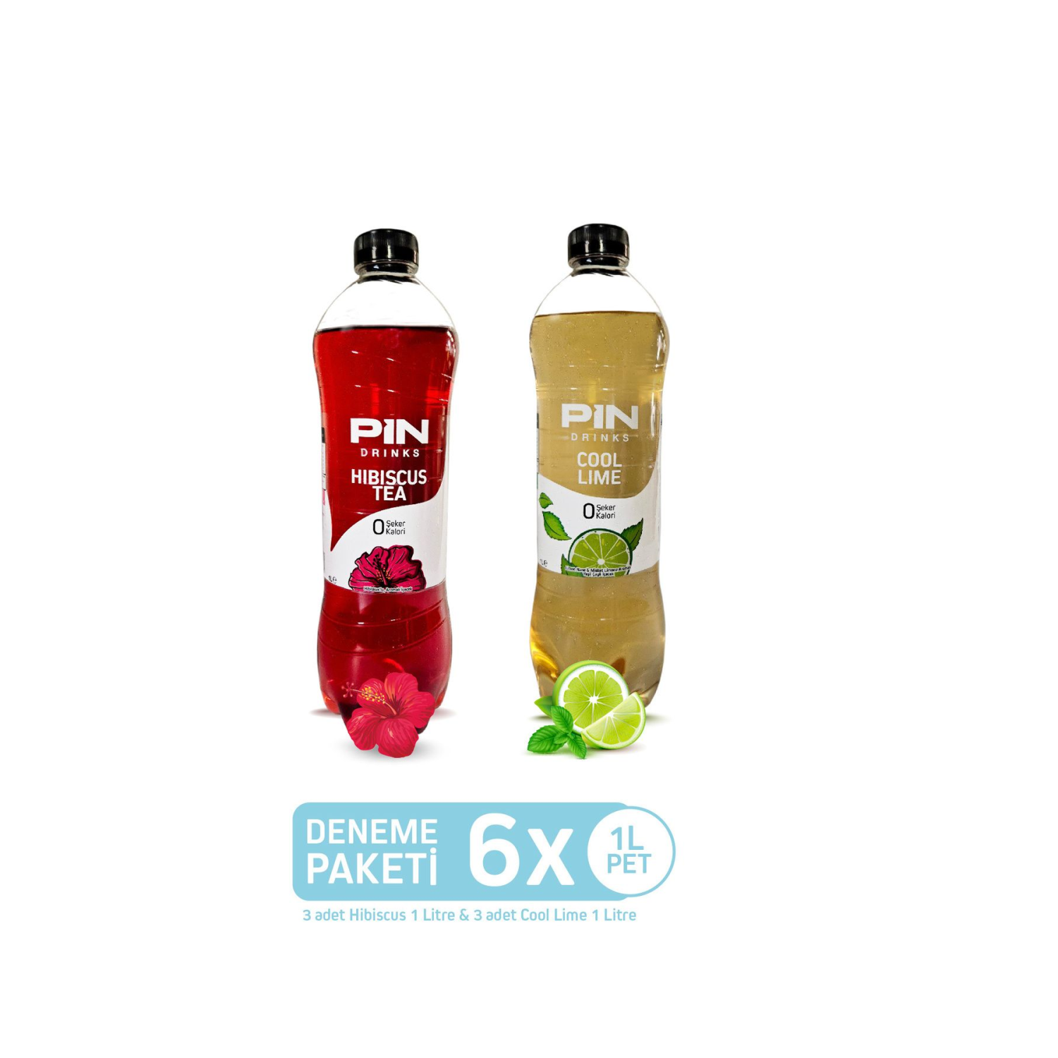 Hibiskus Çayı & Cool Lime Deneme Paketi - Şekersiz & Kalorisiz 6 Adet X 1 Litre