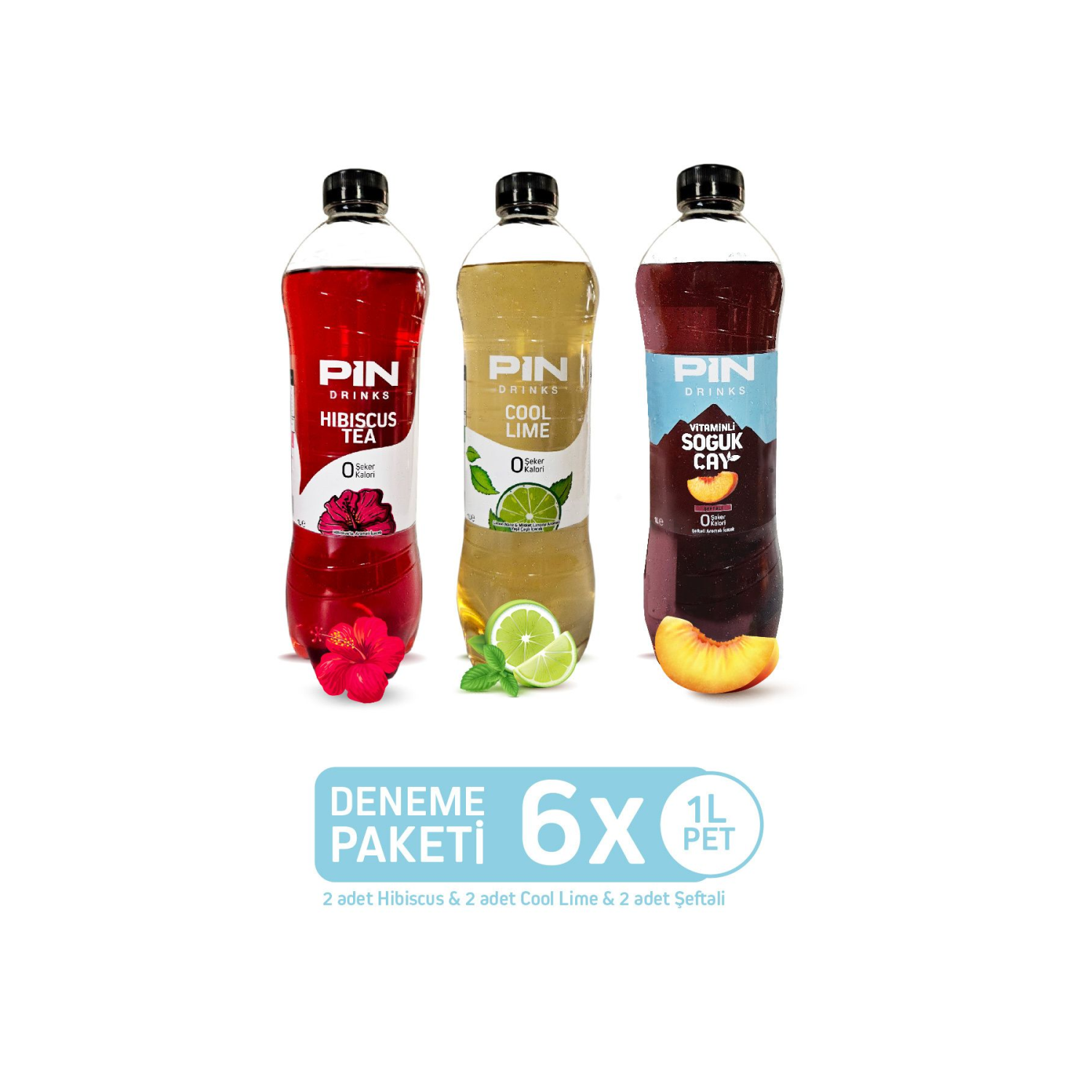Hibiskus& Cool Lime & Şeftali Soğuk Çay Deneme Paketi Şekersiz & Kalorisiz 6 Adet X 1 Litre