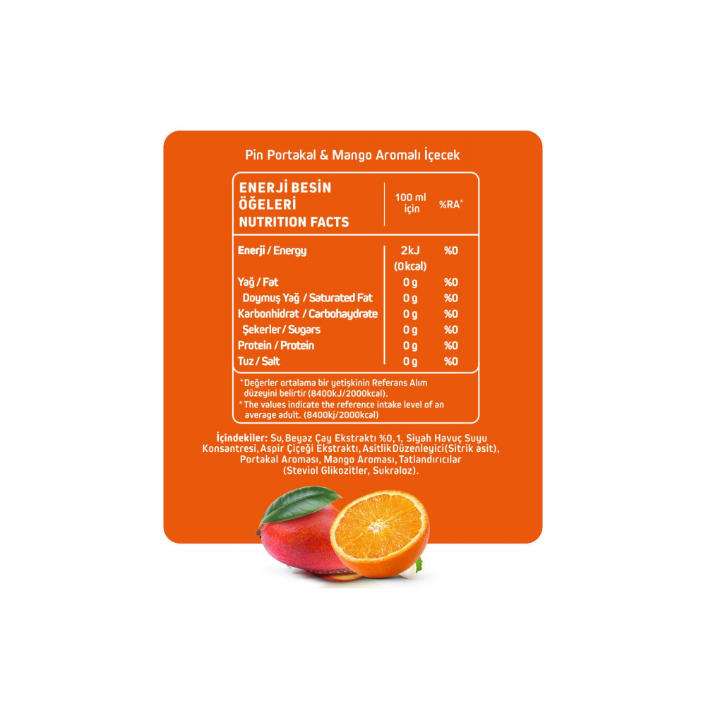 Orange Mango Tropikal Beyaz Çay - Şekersiz & Kalorisiz - 6 Adet x 1 Litre