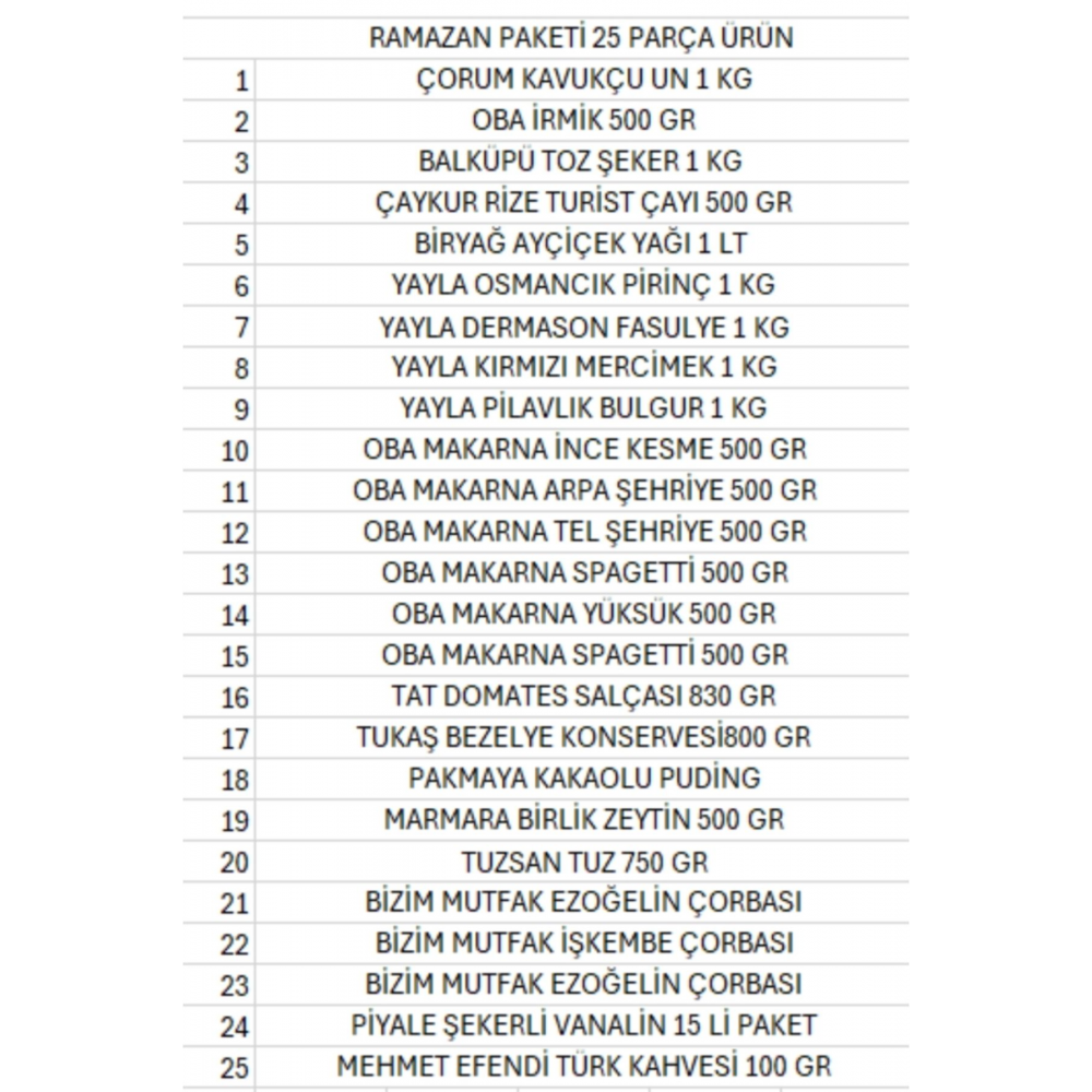 Ramazan paketi kumanya yardım gıda erzak kolisi lüks paket 25 parça ürün