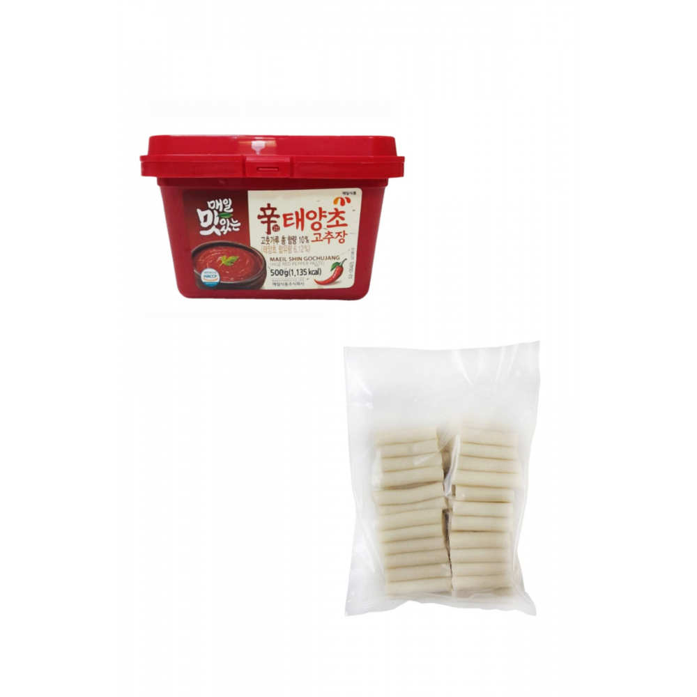 Tteokbokki Kore Pirinç Keki 1 kg + Gochujang 500gr Pirinçli Kırmızı Biber Ezmesi Seti